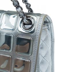 Pre Owned Chanel Silver Leather Ice Cube Limited Edition Flap Bag