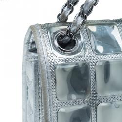 Pre Owned Chanel Silver Leather Ice Cube Limited Edition Flap Bag