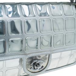 Pre Owned Chanel Silver Leather Ice Cube Limited Edition Flap Bag