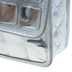 Pre Owned Chanel Silver Leather Ice Cube Limited Edition Flap Bag