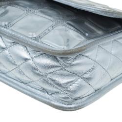 Pre Owned Chanel Silver Leather Ice Cube Limited Edition Flap Bag