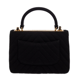 Pre Owned Chanel Black Chevron Jersey Small Trendy CC Flap Top Handle Bag