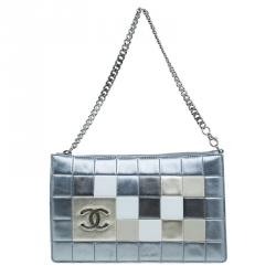 Pre Owned Chanel Silver Multicolor Square Quilted Wristlet Clutch