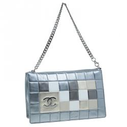 Pre Owned Chanel Silver Multicolor Square Quilted Wristlet Clutch