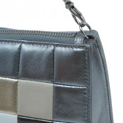 Pre Owned Chanel Silver Multicolor Square Quilted Wristlet Clutch