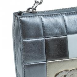 Pre Owned Chanel Silver Multicolor Square Quilted Wristlet Clutch