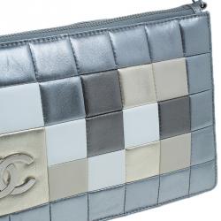 Pre Owned Chanel Silver Multicolor Square Quilted Wristlet Clutch