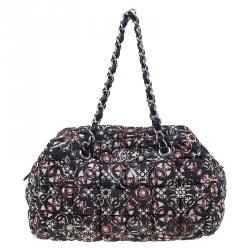 Pre Owned Chanel Black Nylon Printed CC Bubble Cruise Collection Boston Bag