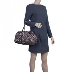 Pre Owned Chanel Black Nylon Printed CC Bubble Cruise Collection Boston Bag