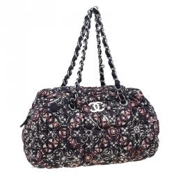 Pre Owned Chanel Black Nylon Printed CC Bubble Cruise Collection Boston Bag