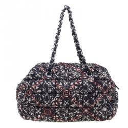 Pre Owned Chanel Black Nylon Printed CC Bubble Cruise Collection Boston Bag