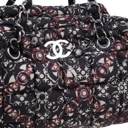 Pre Owned Chanel Black Nylon Printed CC Bubble Cruise Collection Boston Bag