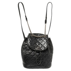 Pre Owned Chanel Black Quilted Lambskin Leather Daily Supple Backpack