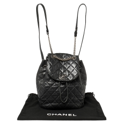 Pre Owned Chanel Black Quilted Lambskin Leather Daily Supple Backpack
