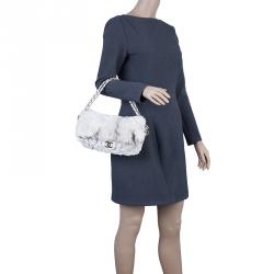Pre Owned Chanel White Rabbit Fur and Leather Flap Bag