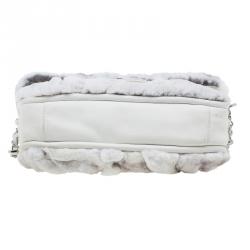 Pre Owned Chanel White Rabbit Fur and Leather Flap Bag