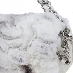 Pre Owned Chanel White Rabbit Fur and Leather Flap Bag