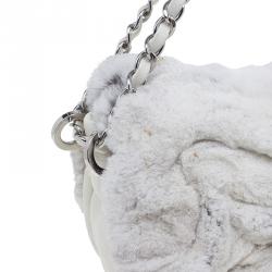 Pre Owned Chanel White Rabbit Fur and Leather Flap Bag