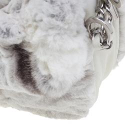 Pre Owned Chanel White Rabbit Fur and Leather Flap Bag