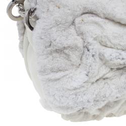 Pre Owned Chanel White Rabbit Fur and Leather Flap Bag