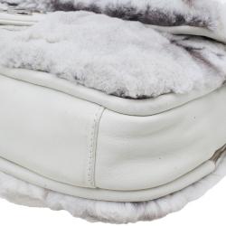 Pre Owned Chanel White Rabbit Fur and Leather Flap Bag