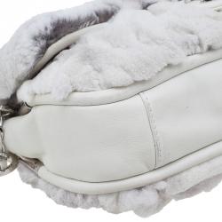 Pre Owned Chanel White Rabbit Fur and Leather Flap Bag