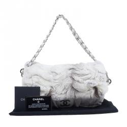Pre Owned Chanel White Rabbit Fur and Leather Flap Bag