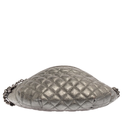 Pre Owned Chanel Metallic Grey Quilted Leather Banane Waist Bag