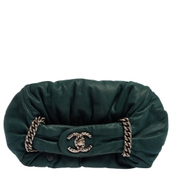 Pre Owned Chanel Dark Green Leather Midnight Stones Clutch