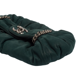 Pre Owned Chanel Dark Green Leather Midnight Stones Clutch