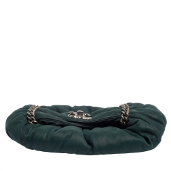 Pre Owned Chanel Dark Green Leather Midnight Stones Clutch
