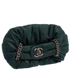 Pre Owned Chanel Dark Green Leather Midnight Stones Clutch