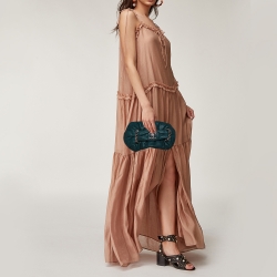 Pre Owned Chanel Dark Green Leather Midnight Stones Clutch