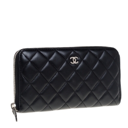 Pre Owned محفظة شانيل سحاب ملتف سي سي جلد كافيار مبطنة سوداء