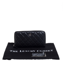 Pre Owned محفظة شانيل سحاب ملتف سي سي جلد كافيار مبطنة سوداء