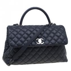 Pre Owned Chanel Black Calfskin Coco Handle Flap Bag