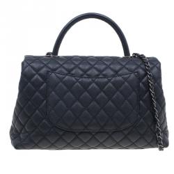 Pre Owned Chanel Black Calfskin Coco Handle Flap Bag