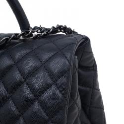 Pre Owned Chanel Black Calfskin Coco Handle Flap Bag