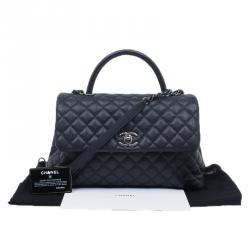 Pre Owned Chanel Black Calfskin Coco Handle Flap Bag