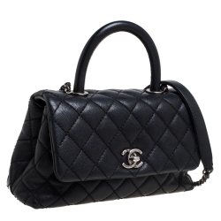 Pre Owned Chanel Black Caviar Leather Mini Coco Top Handle Bag