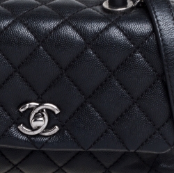 Pre Owned Chanel Black Caviar Leather Mini Coco Top Handle Bag