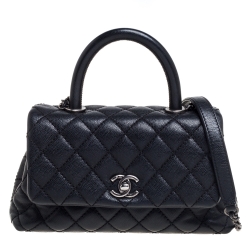 Pre Owned Chanel Black Caviar Leather Mini Coco Top Handle Bag
