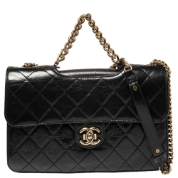 Pre Owned Chanel Black Quilted Leather Large Perfect Edge Flap Bag
