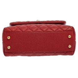 Pre Owned Chanel Orange Quilted Caviar Leather Mini Coco Top Handle Bag