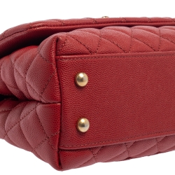 Pre Owned Chanel Orange Quilted Caviar Leather Mini Coco Top Handle Bag