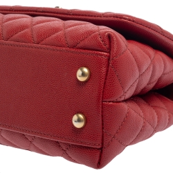 Pre Owned Chanel Orange Quilted Caviar Leather Mini Coco Top Handle Bag