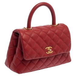 Pre Owned Chanel Orange Quilted Caviar Leather Mini Coco Top Handle Bag