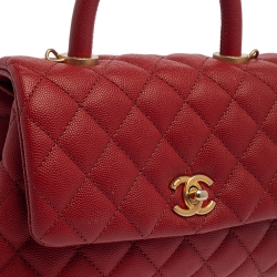 Pre Owned Chanel Orange Quilted Caviar Leather Mini Coco Top Handle Bag
