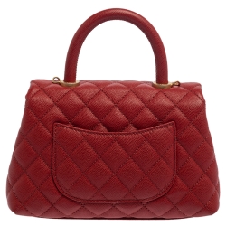 Pre Owned Chanel Orange Quilted Caviar Leather Mini Coco Top Handle Bag
