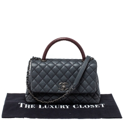 Pre Owned Chanel Grey/Burgundy Caviar Leather and Lizard Medium Coco Top Handle Bag